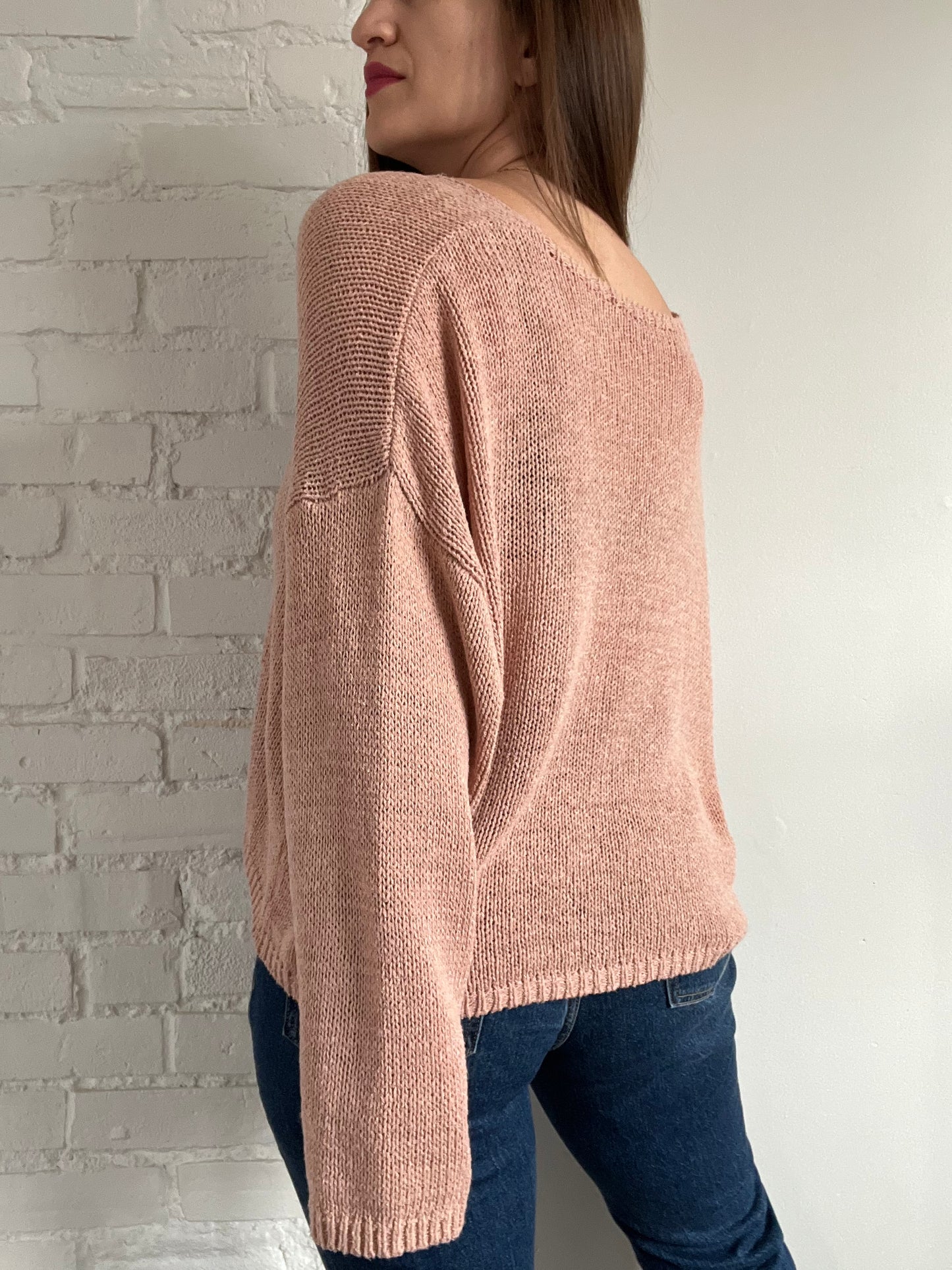 Cotton Blush Knit Sweater - L