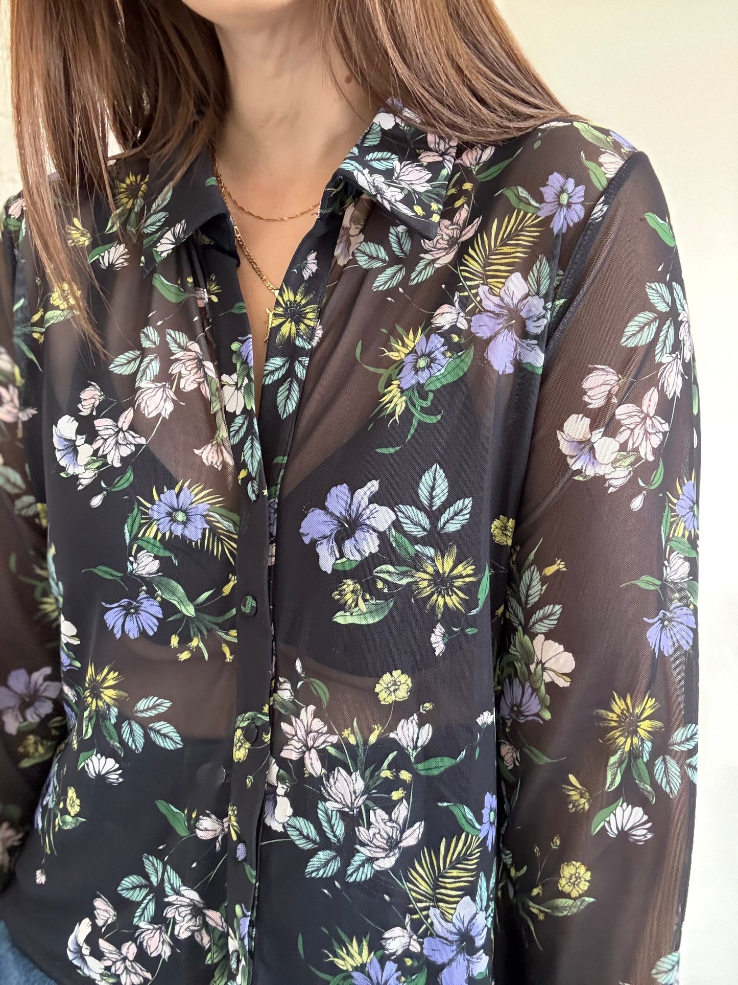 Tulle Floral Button-Up - Sz. XL