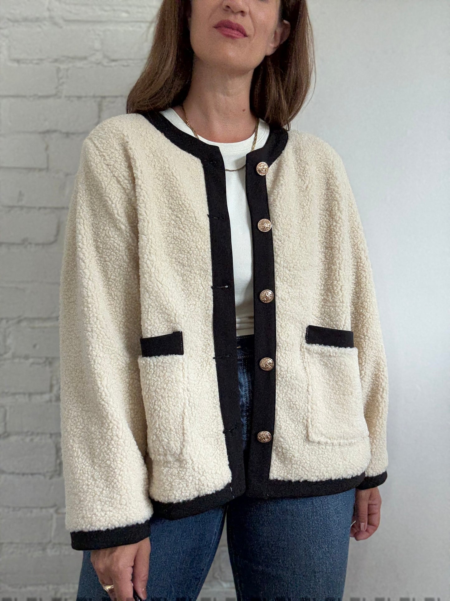 Teddy Boucle Ivory Coat- Size L/XL