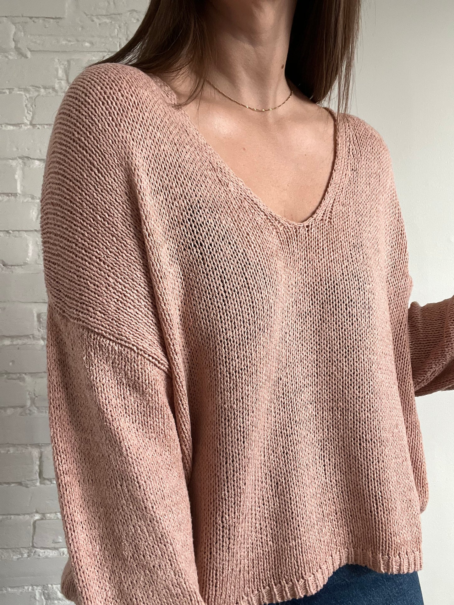 Cotton Blush Knit Sweater - L