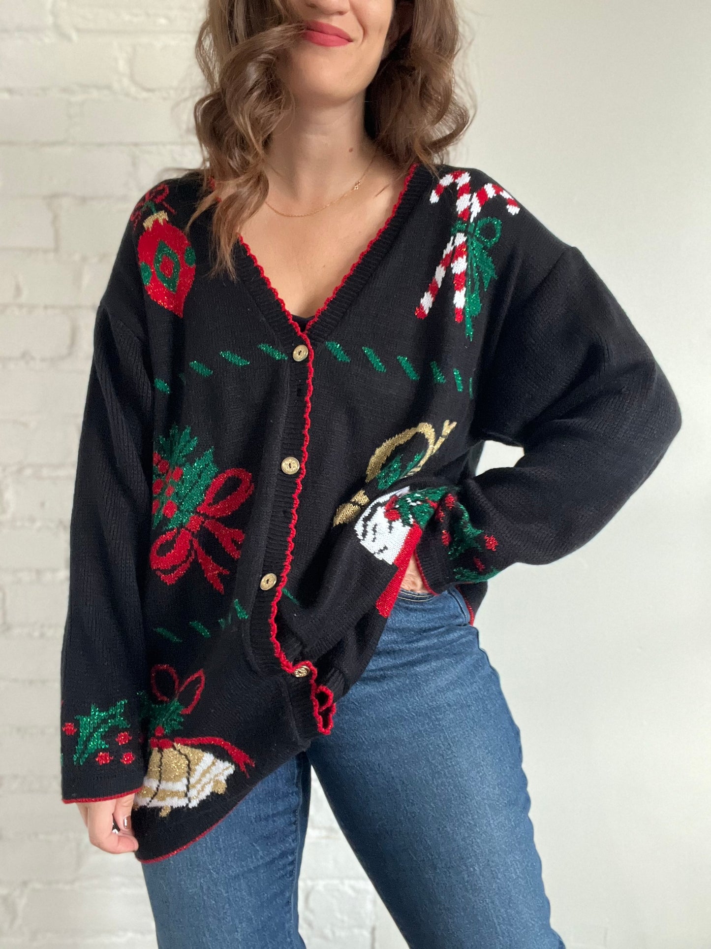 Long Festive Metallic Cardigan - 1X
