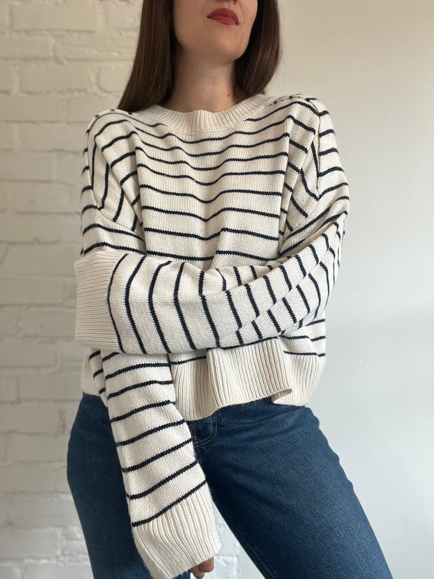 Striped Cotton Knit Sweater - Size XL