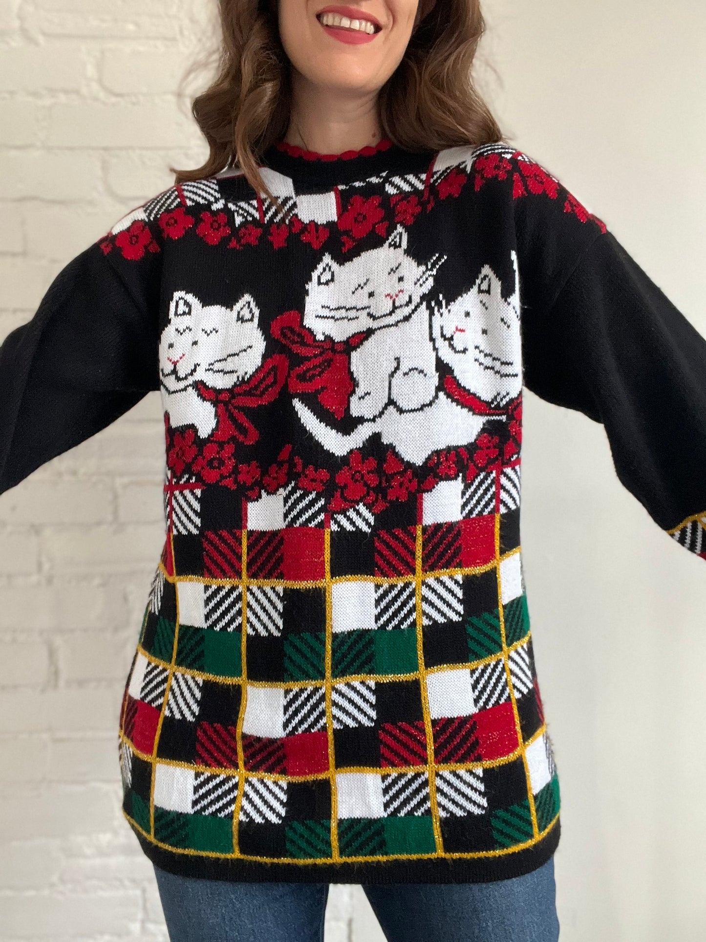 Cat Trio Christmas Sweater - L