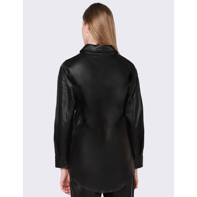 Faux-Leather Shirt Jacket - M