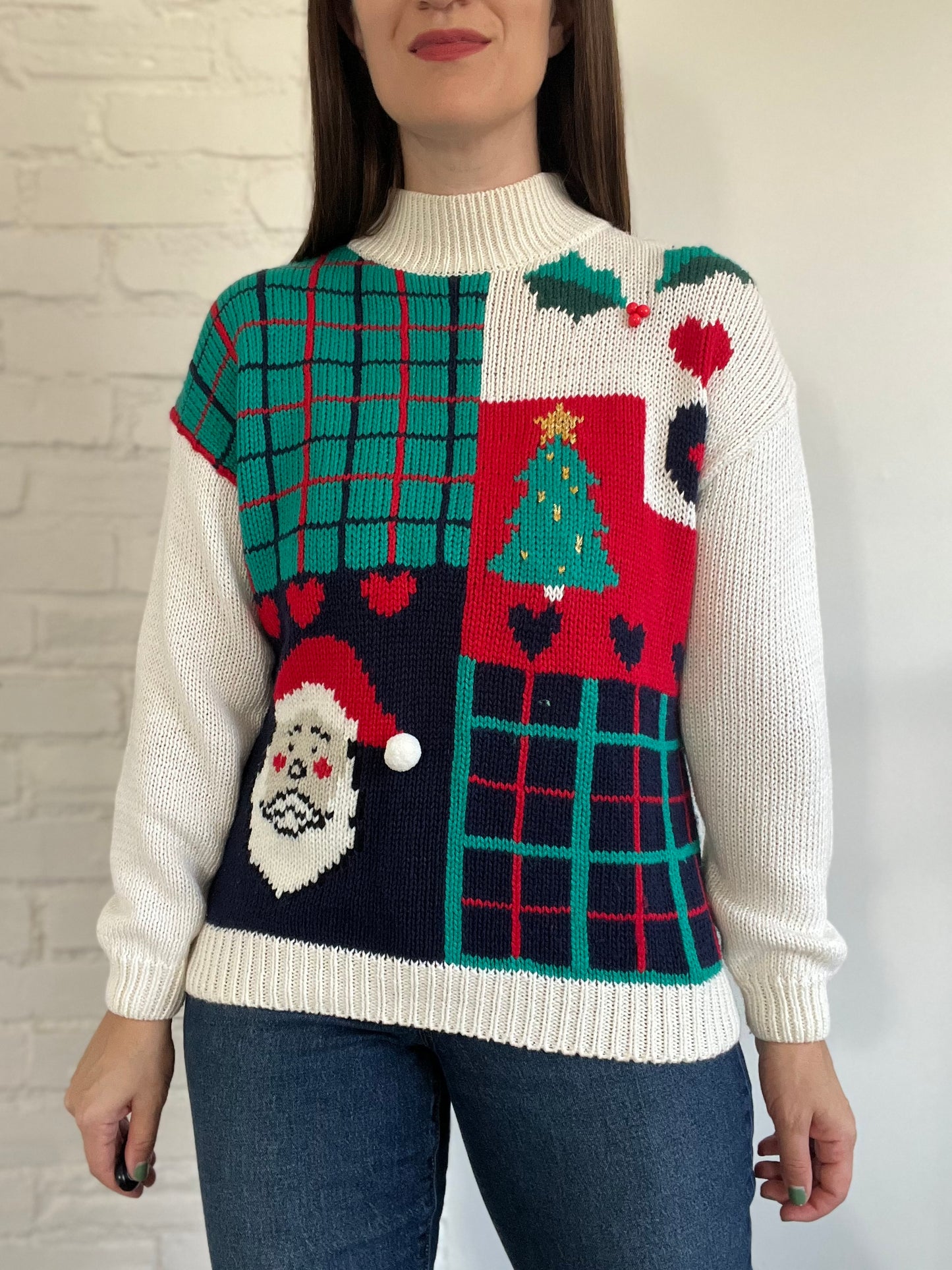 Festive Mock Neck Knit Sweater - M