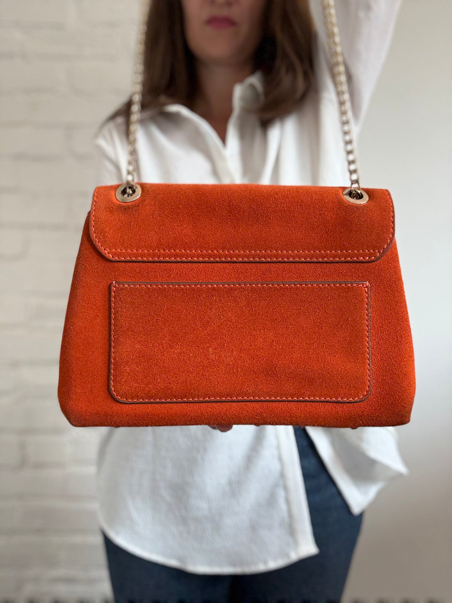 Orange Leather Suede Purse