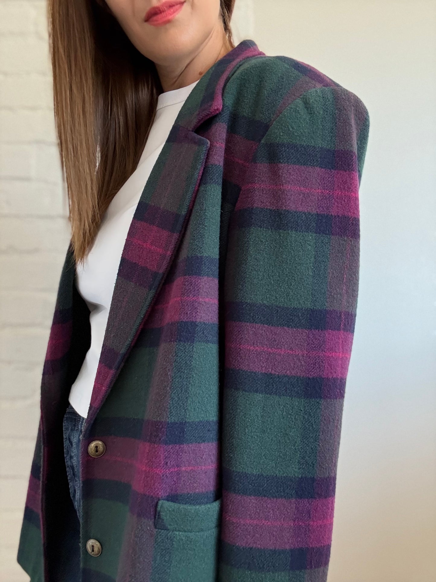 Wool Plaid Menswear Blazer - Size 16 or XL