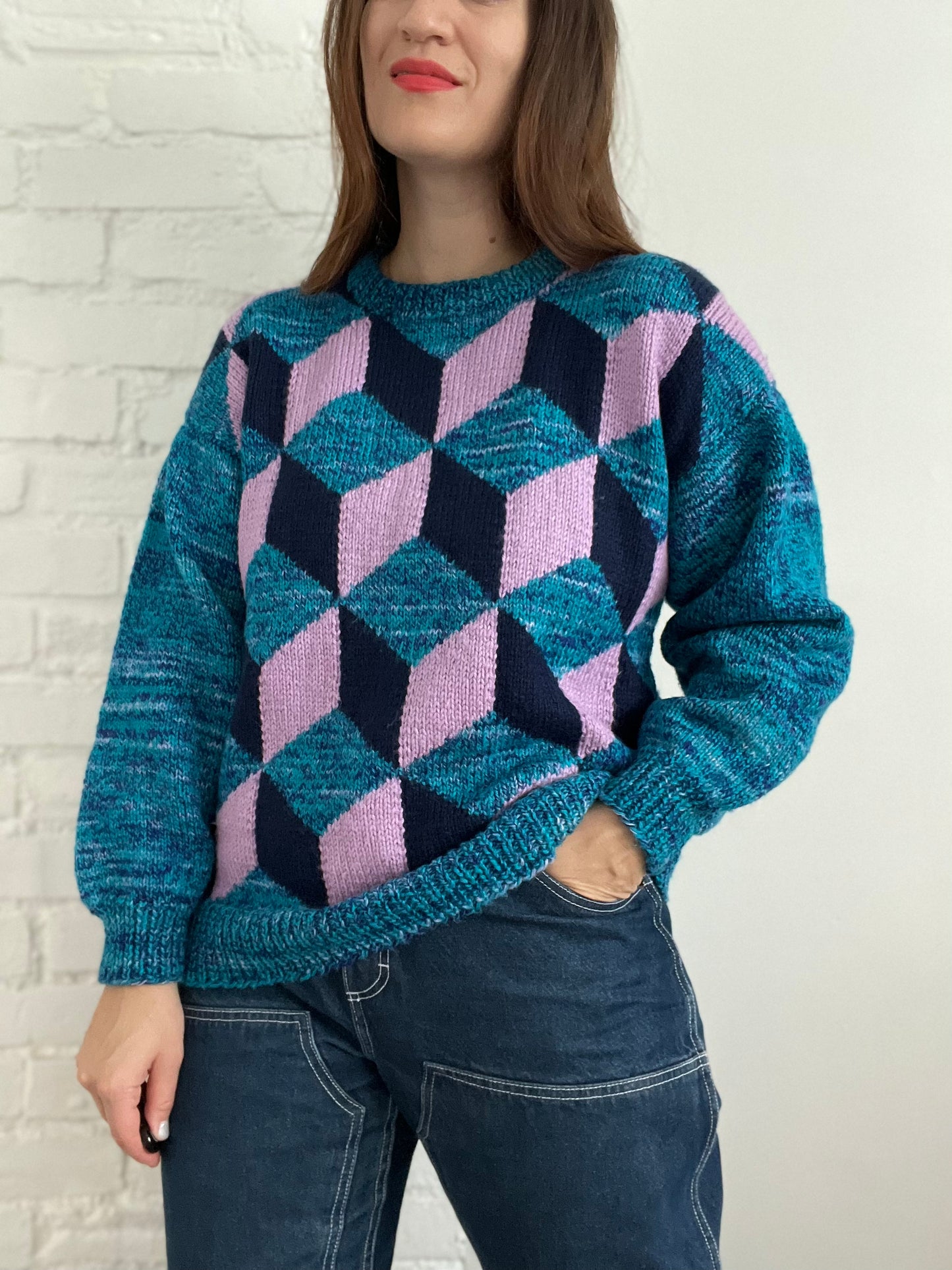 Vintage Diamond Knit Sweater - Size L