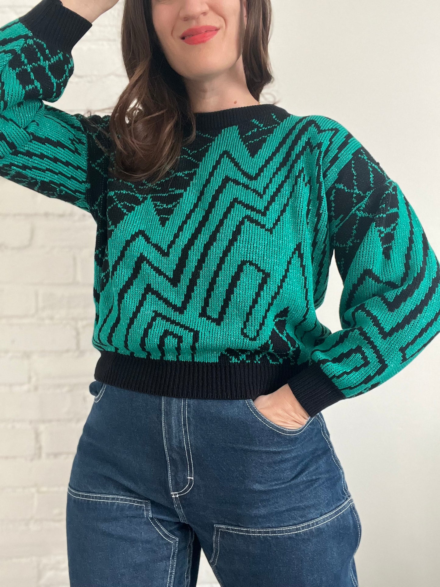 Green and Black Cropped Knit - S/M