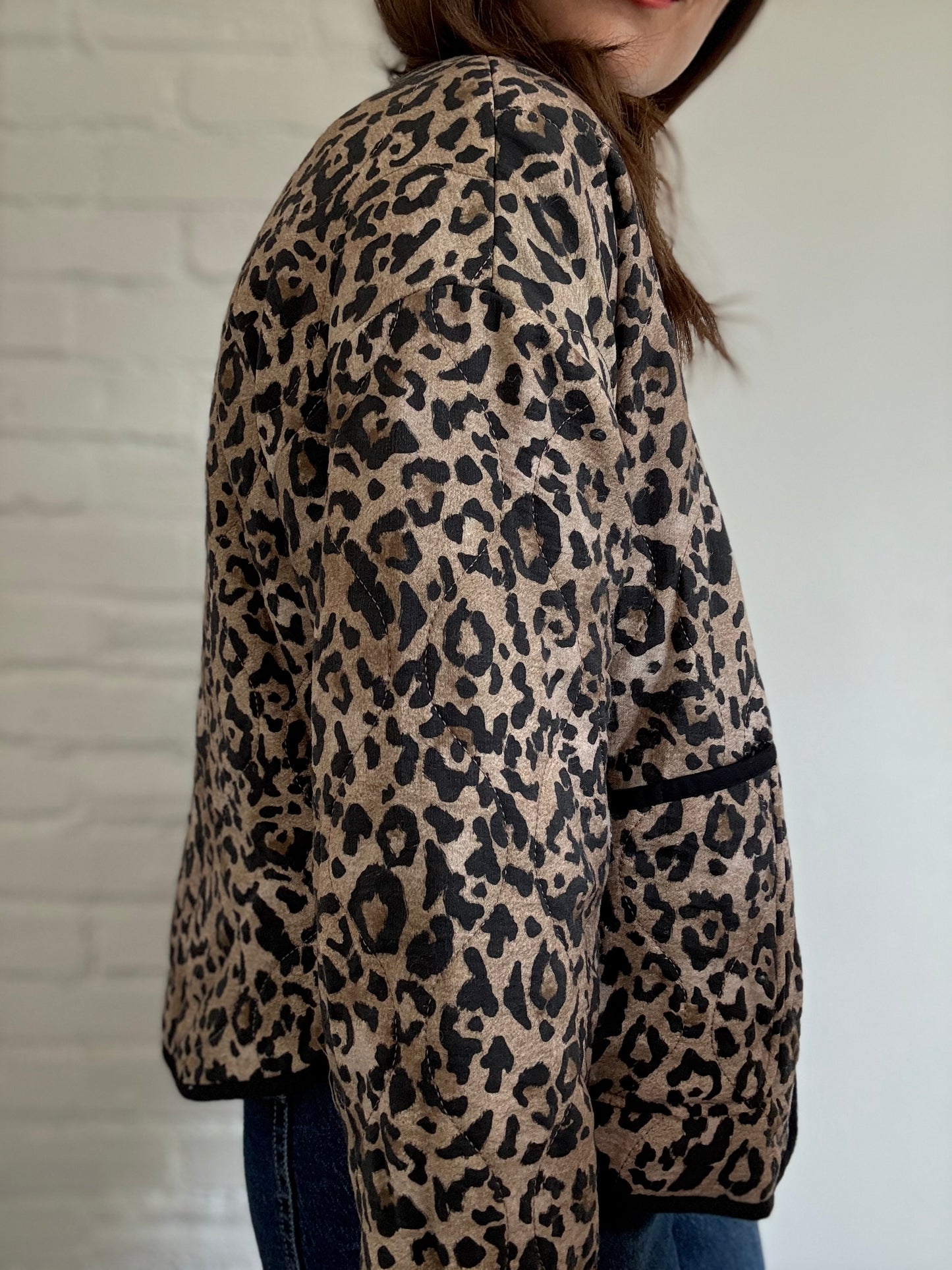 Leopard Quilted Jacket - Size S (oversized)