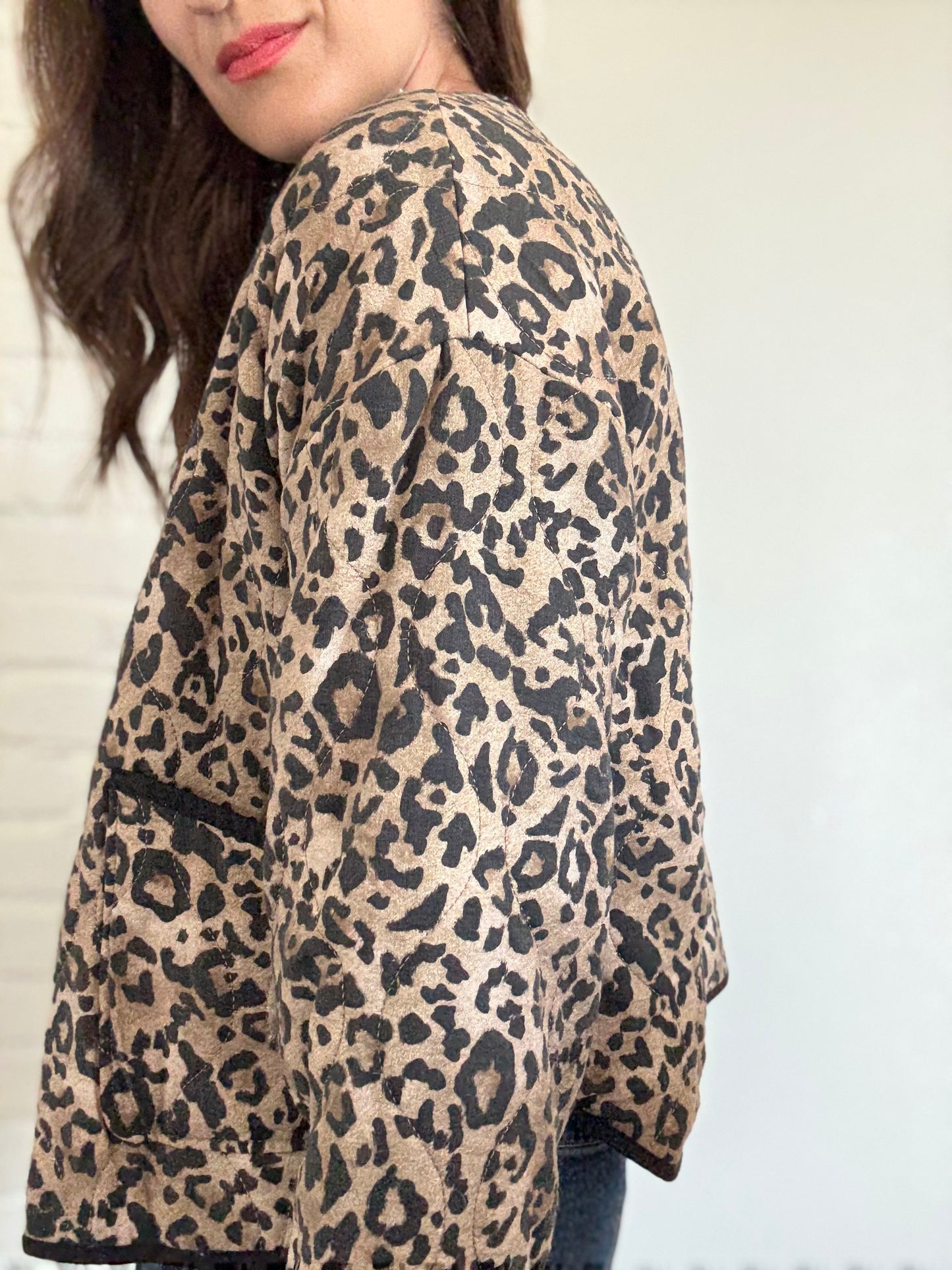 Leopard Quilted Jacket - Size S (oversized)