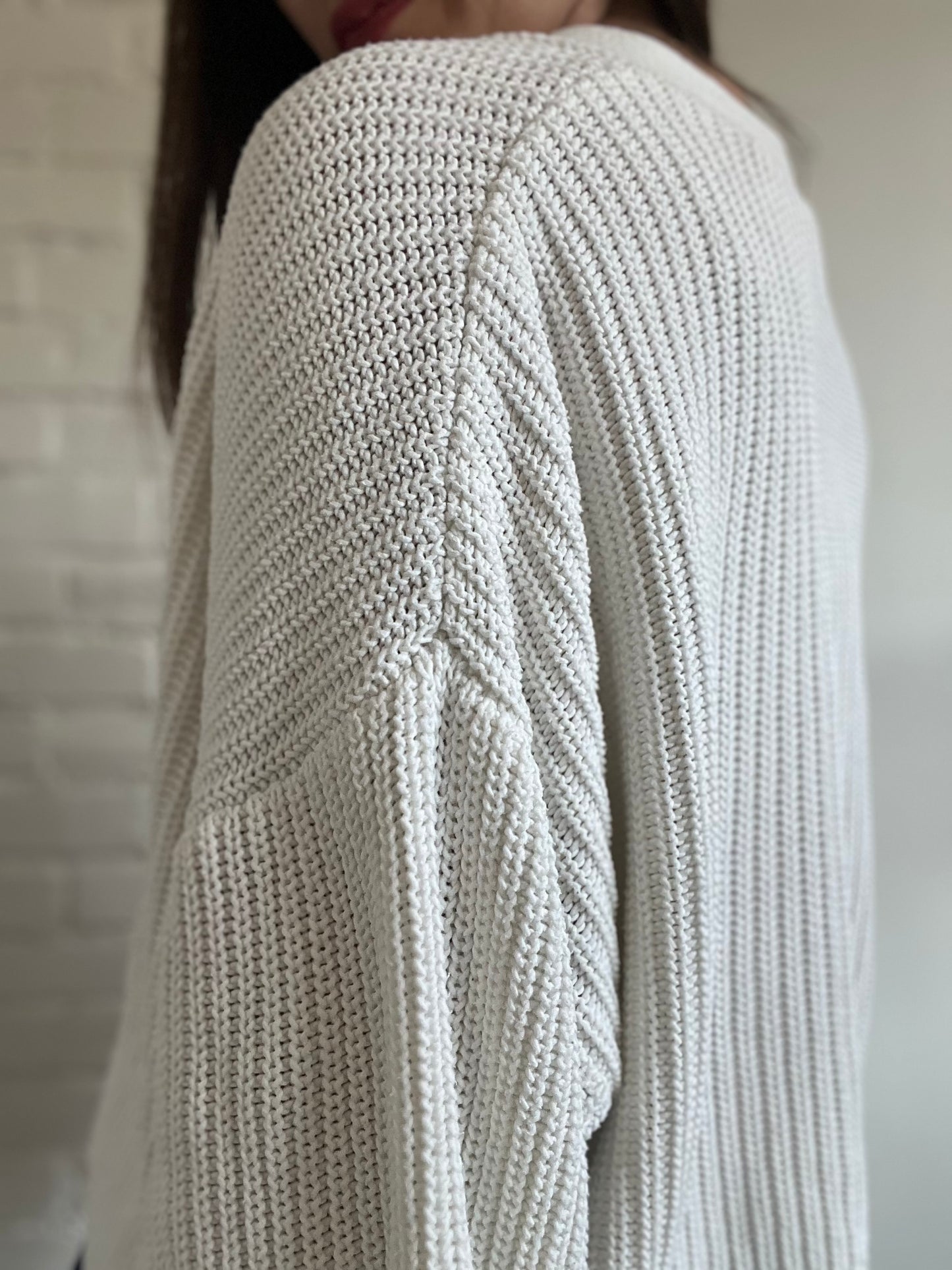 Chunky White Knit Cardigan - Size L (oversized)