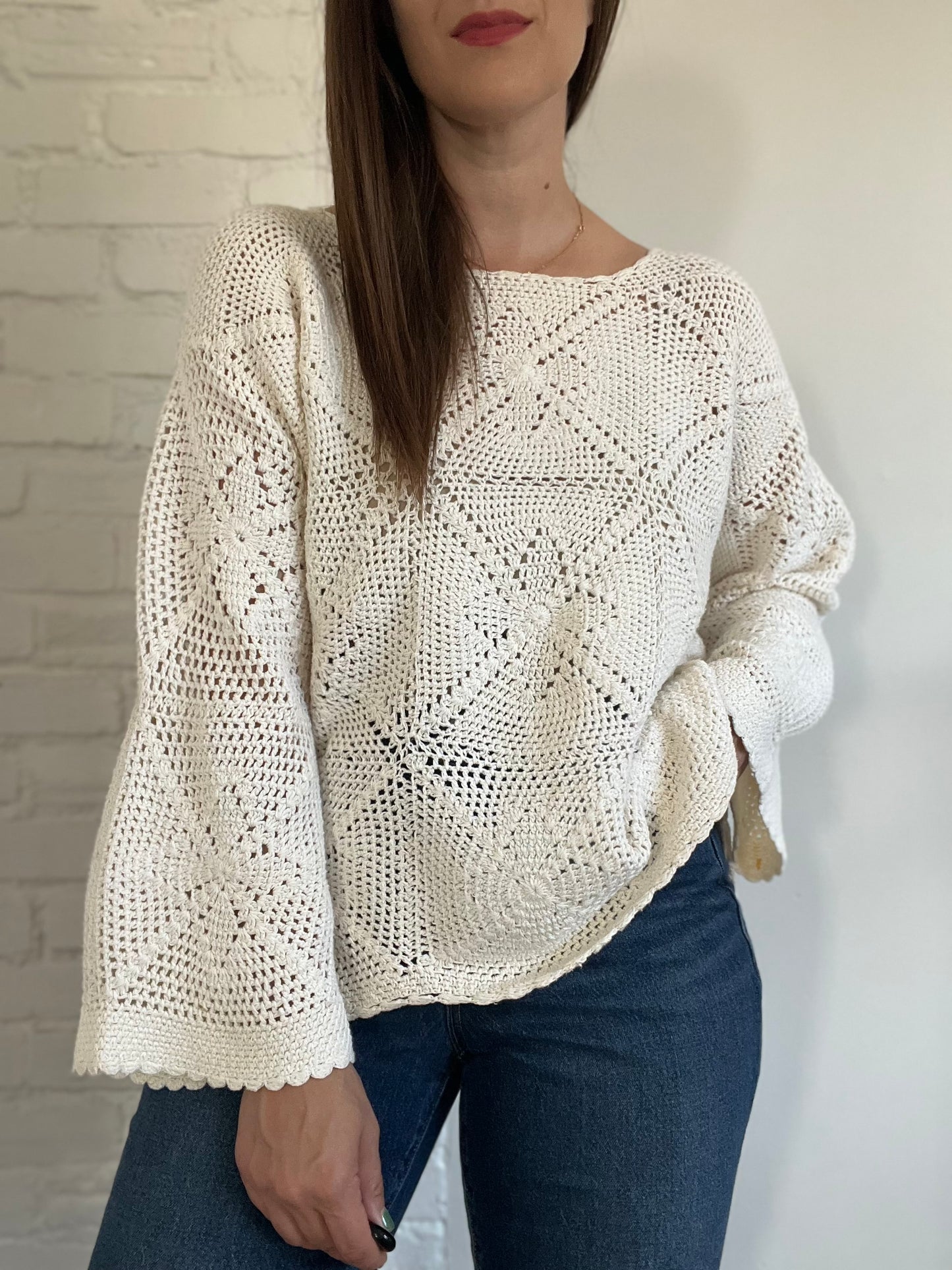 Vintage Ivory Knit Sweater - M/L