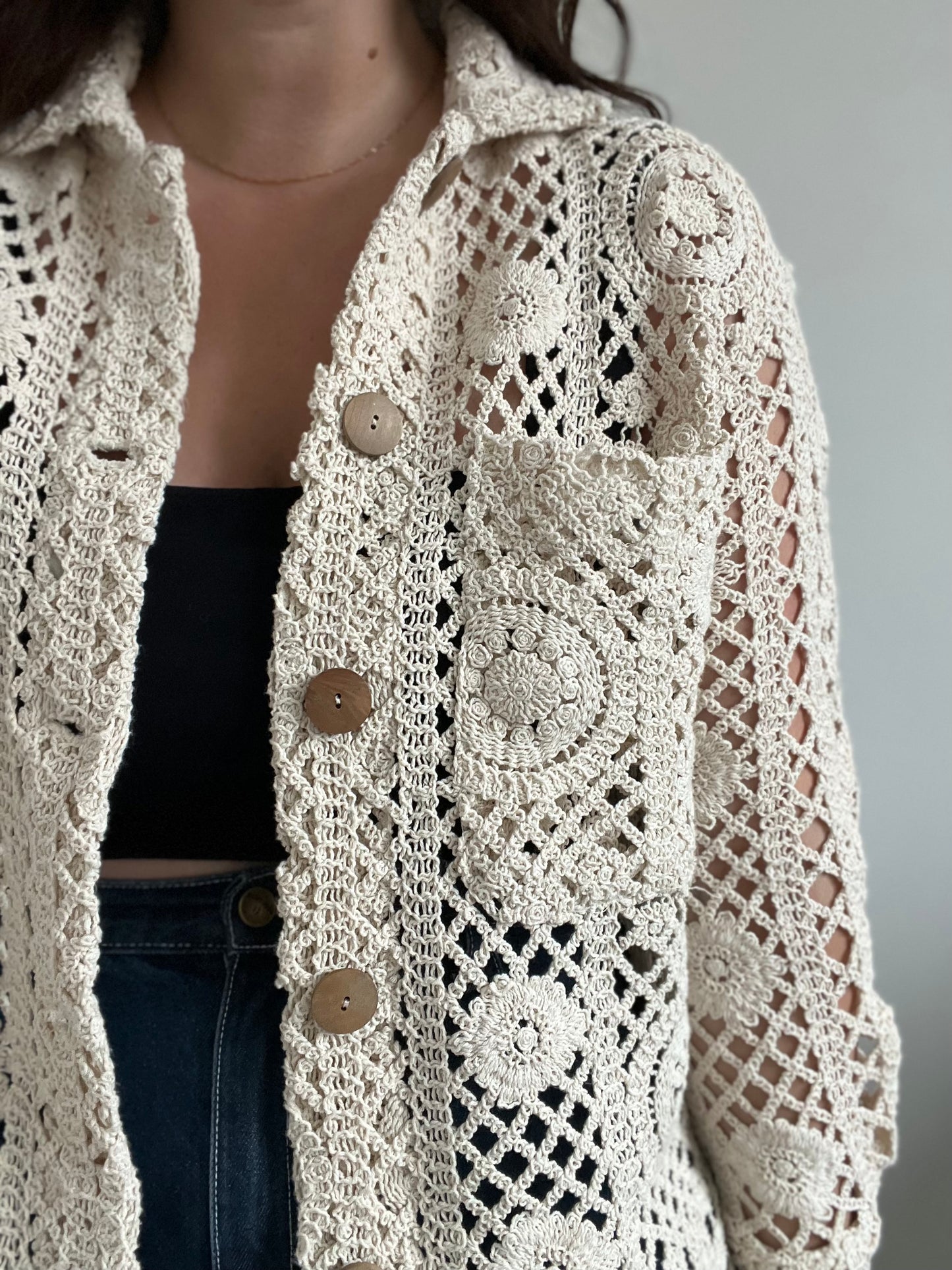 Crochet Knit Cardigan - Size S (Very Oversized)