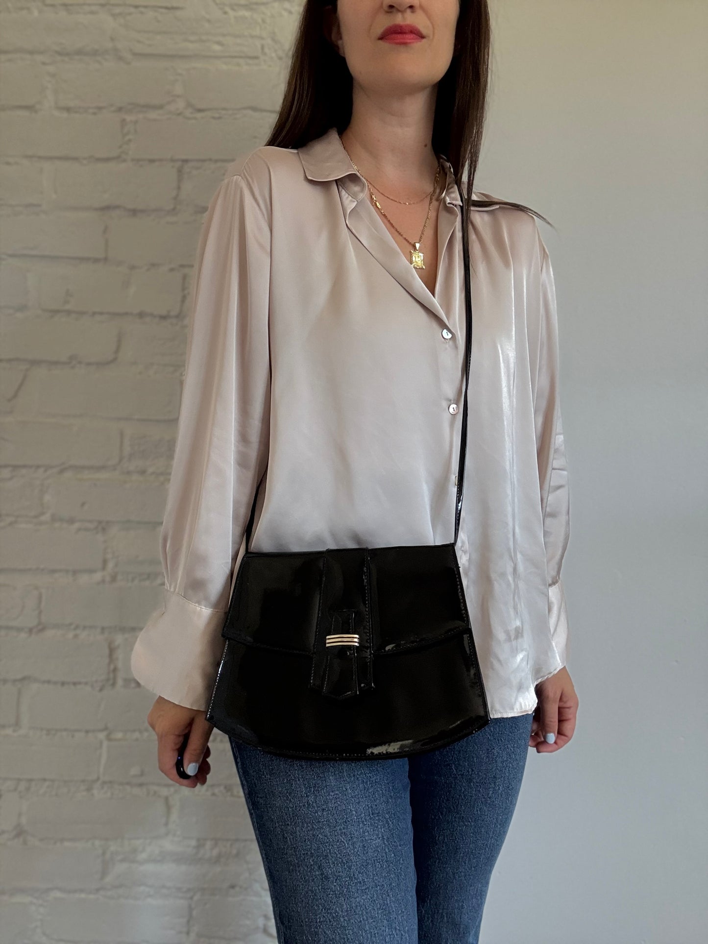 Black Patent Faux Leather Purse