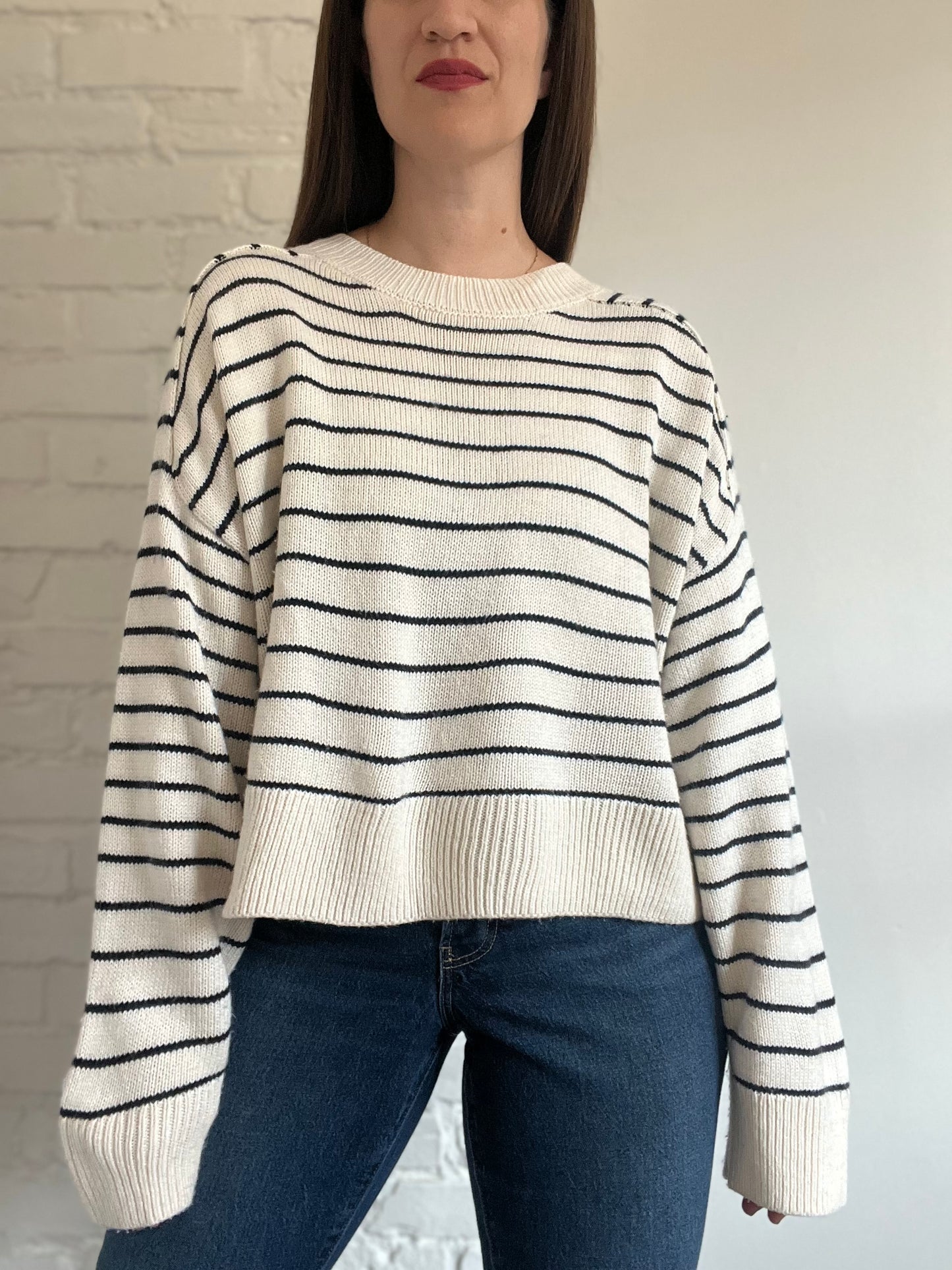 Striped Cotton Knit Sweater - Size XL