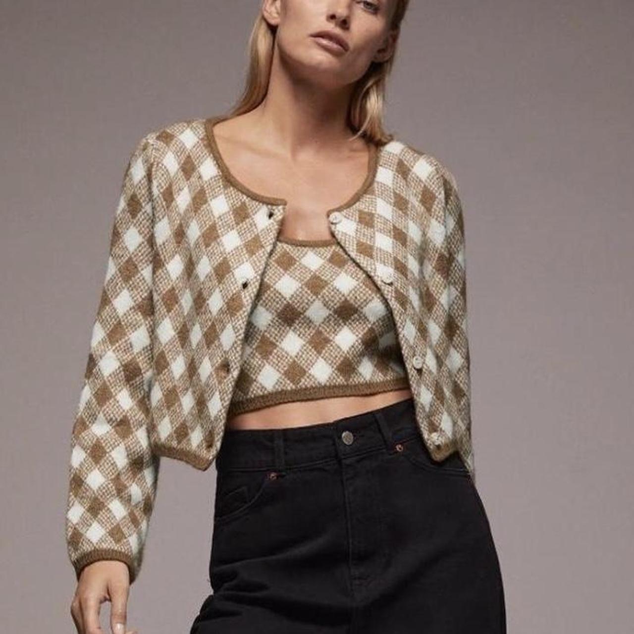 Cropped Argyle Knit Sweater - S