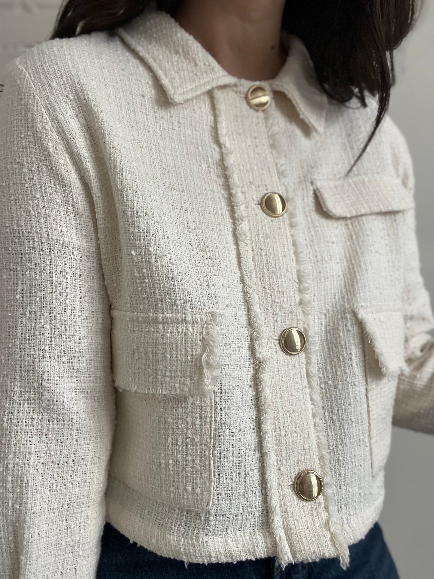 Ecru Boho Textured Collared Shirt - L