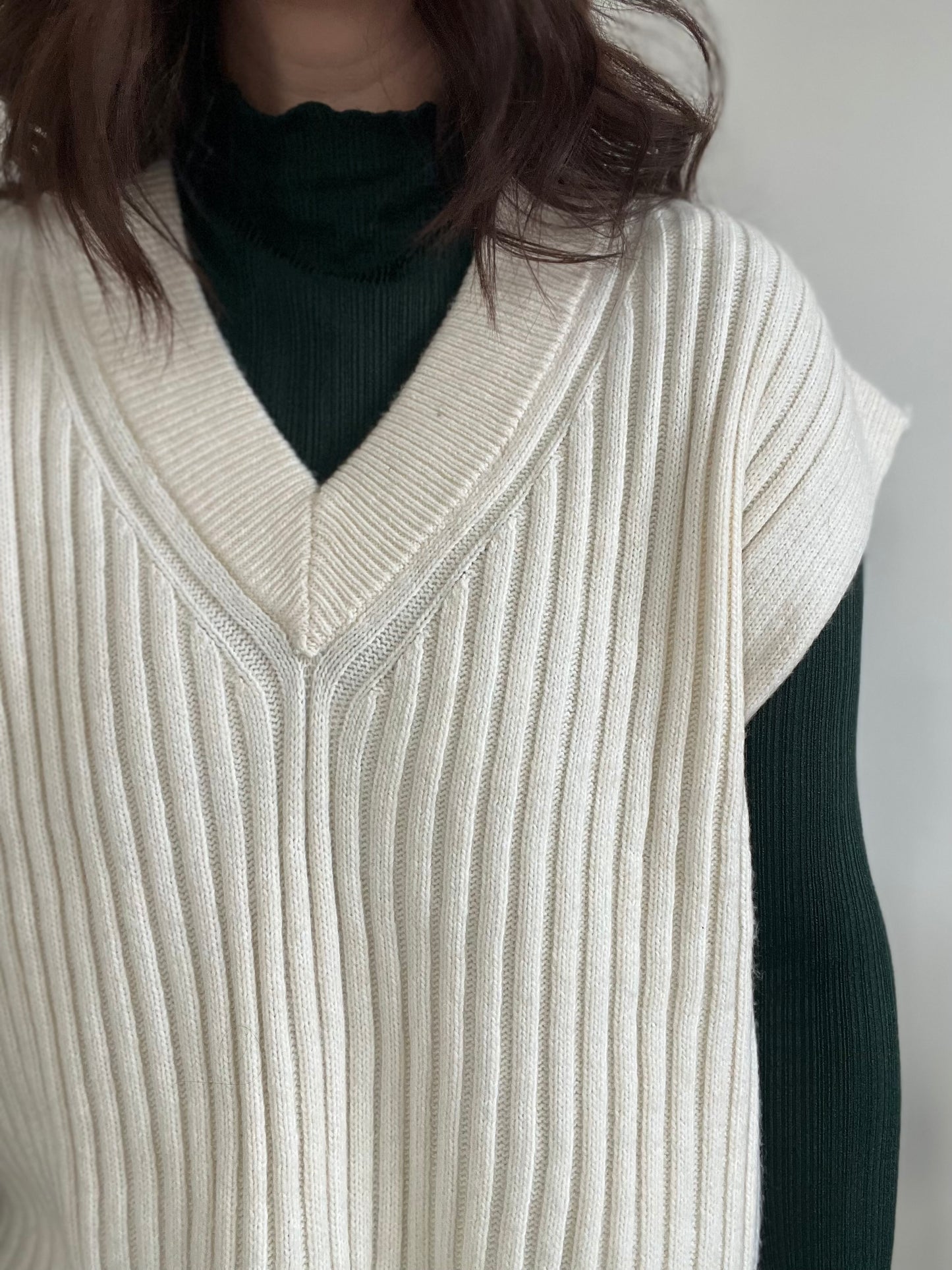 Rib-Knit Sweater Vest - Size M (Oversized)