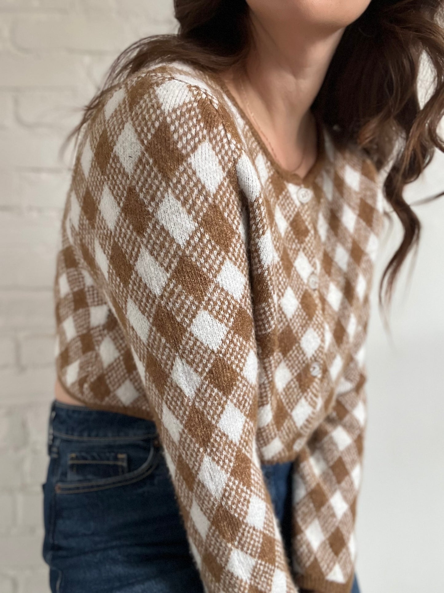 Cropped Argyle Knit Sweater - S