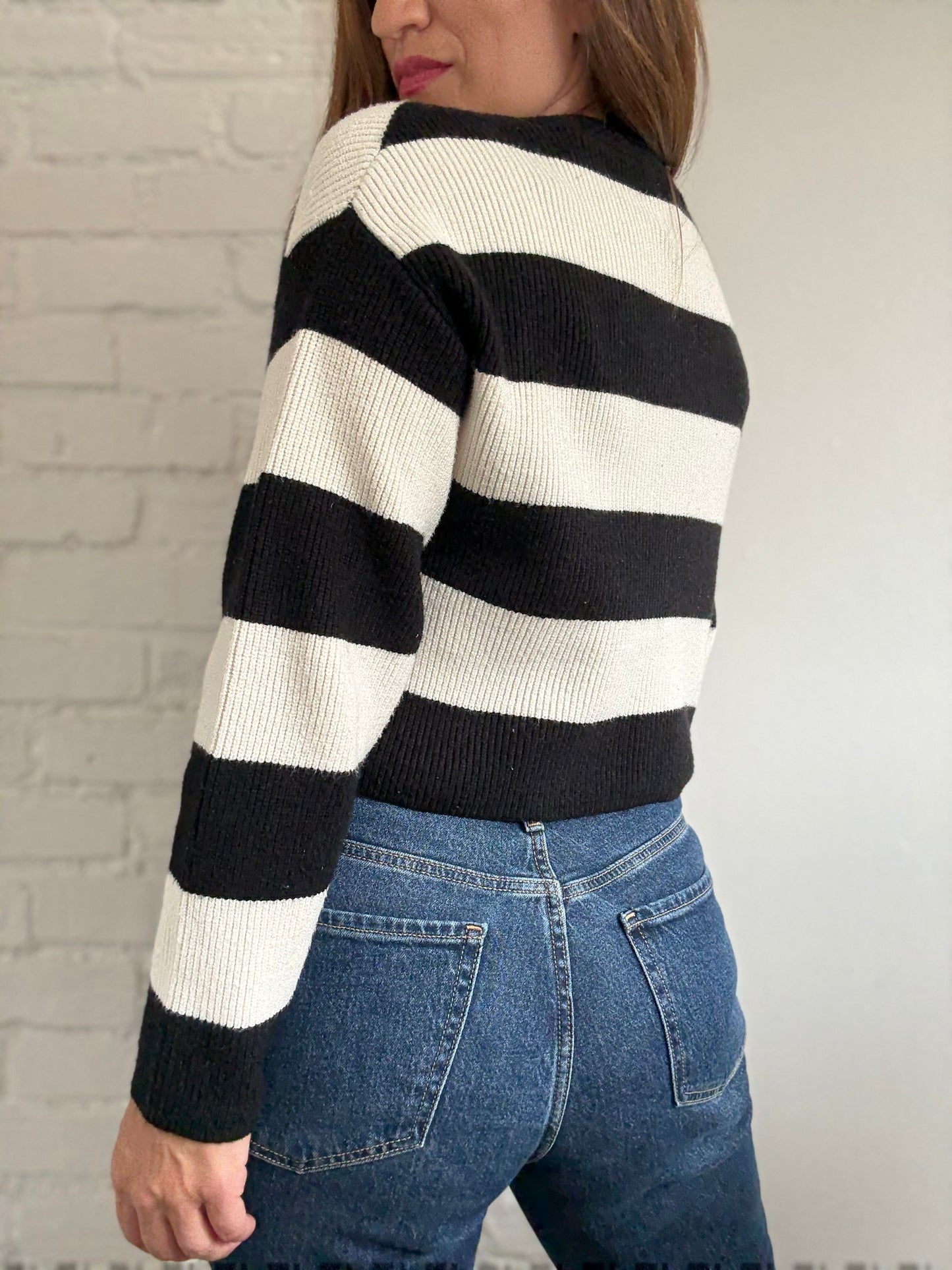 B&W Striped Plushy Cardigan - Size XS/S