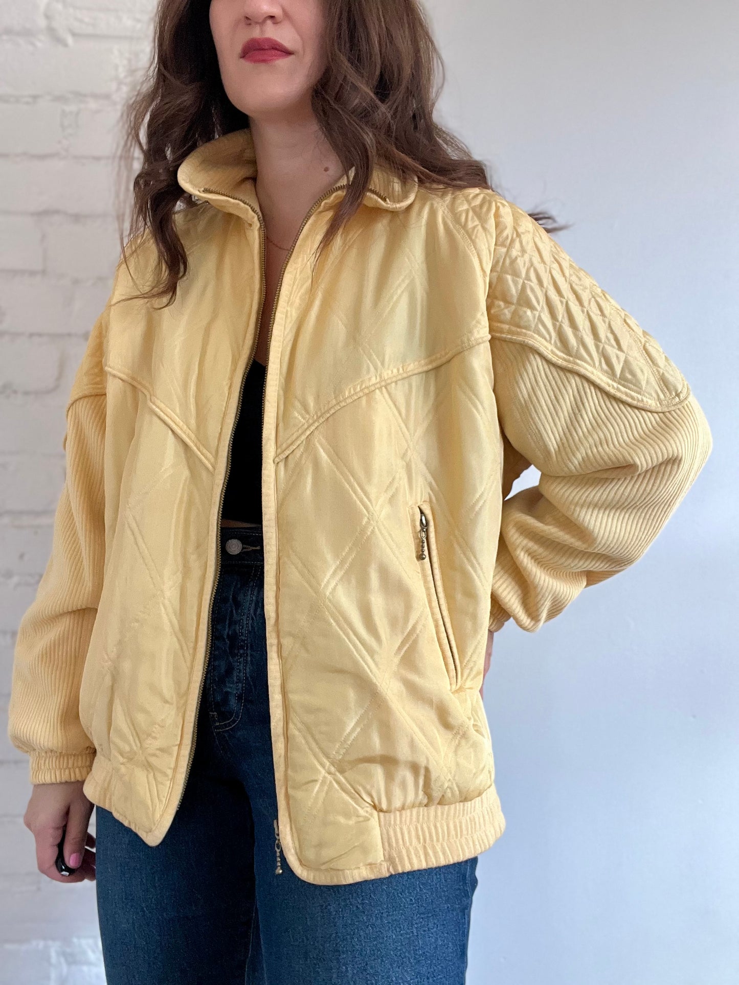 Yellow Silk Bomber Jacket - Sz. L