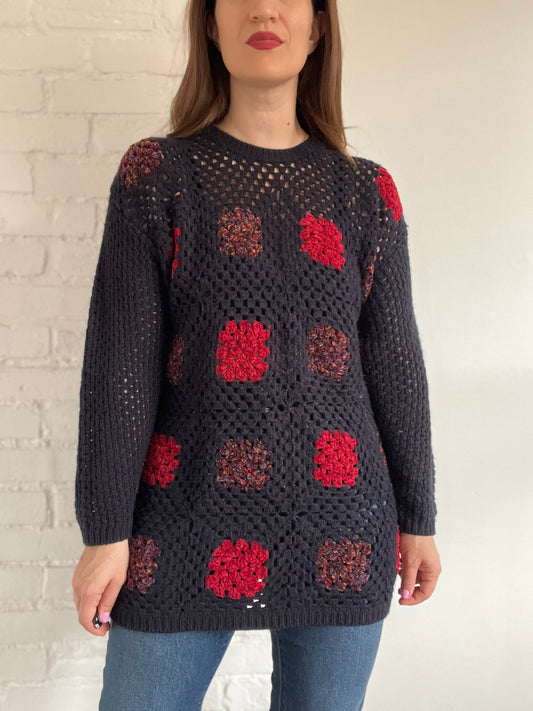 Granny Square Crochet Pullover - L