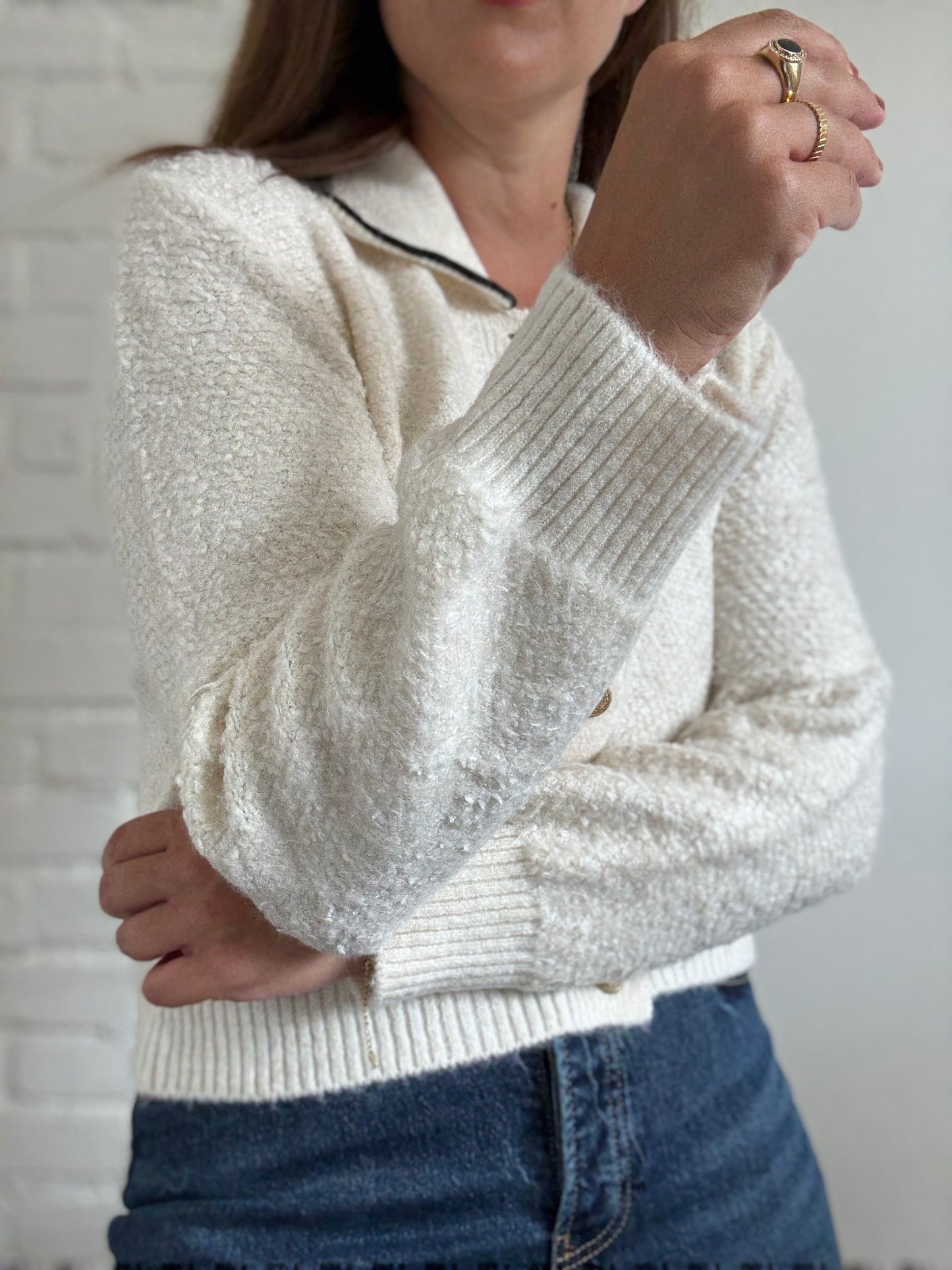 Mango Contrast Trims Sweater - Size L
