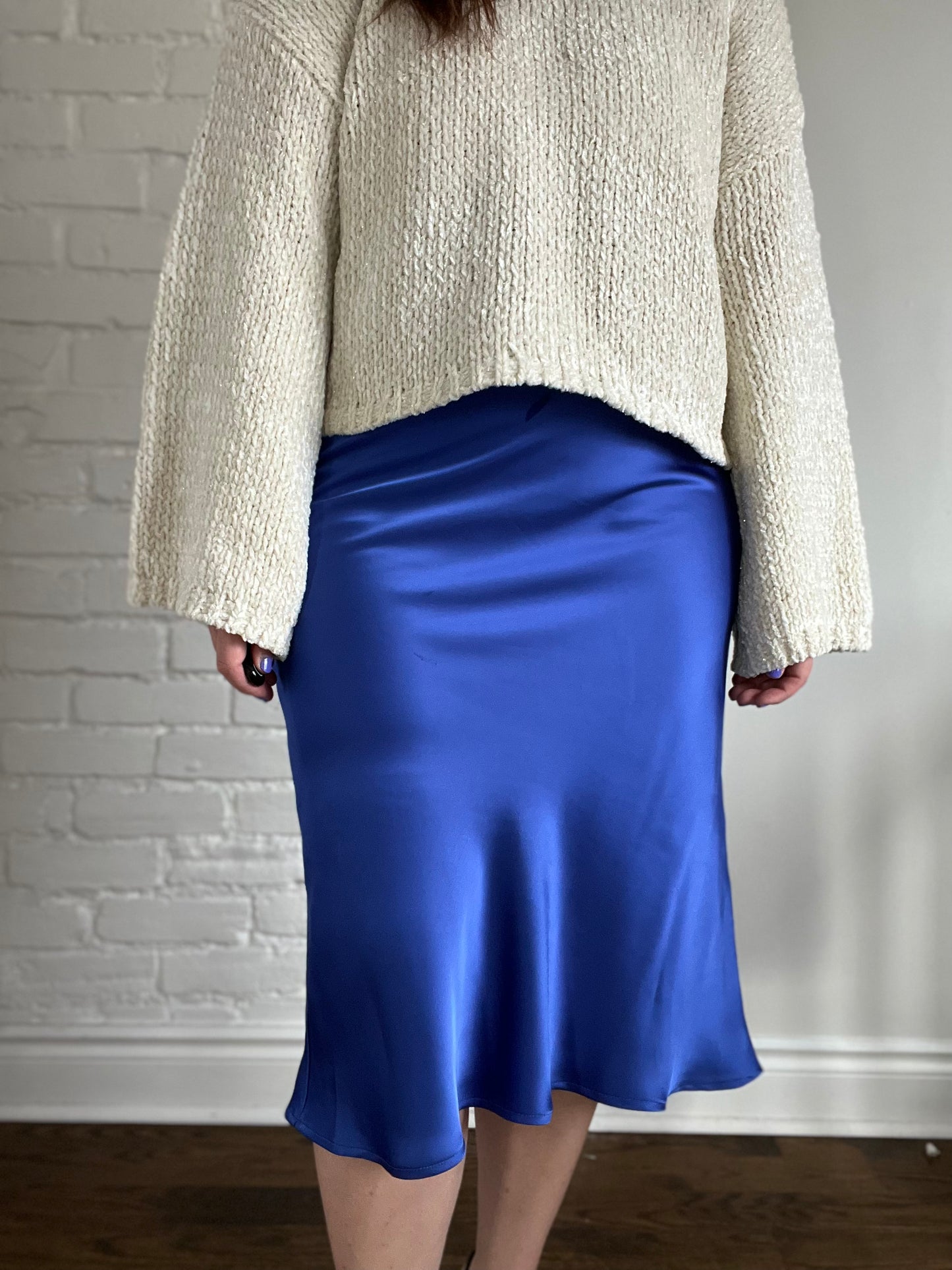 Royal Blue Satin Skirt - L or 12
