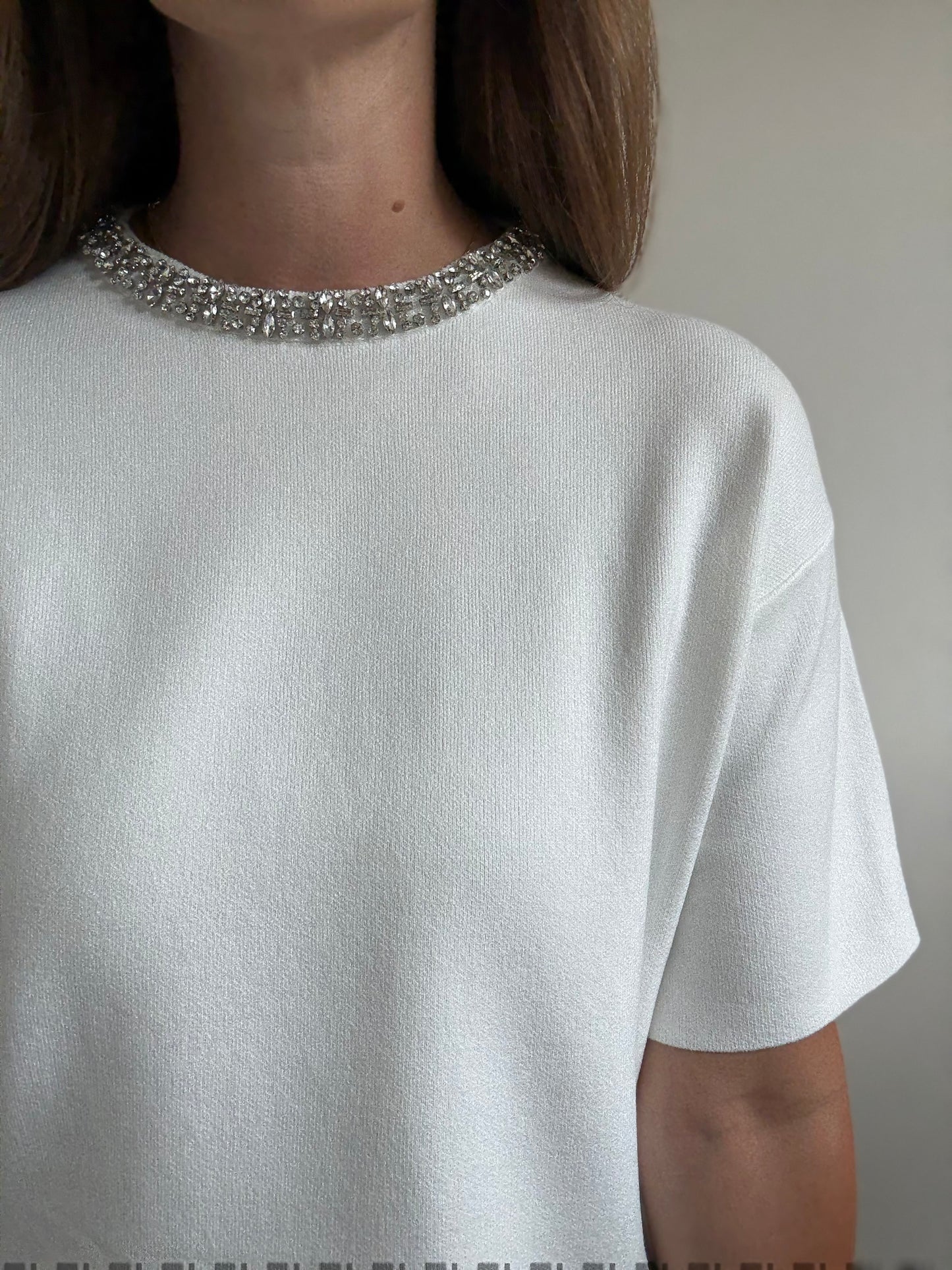 Embellished White Knit Top - Size S