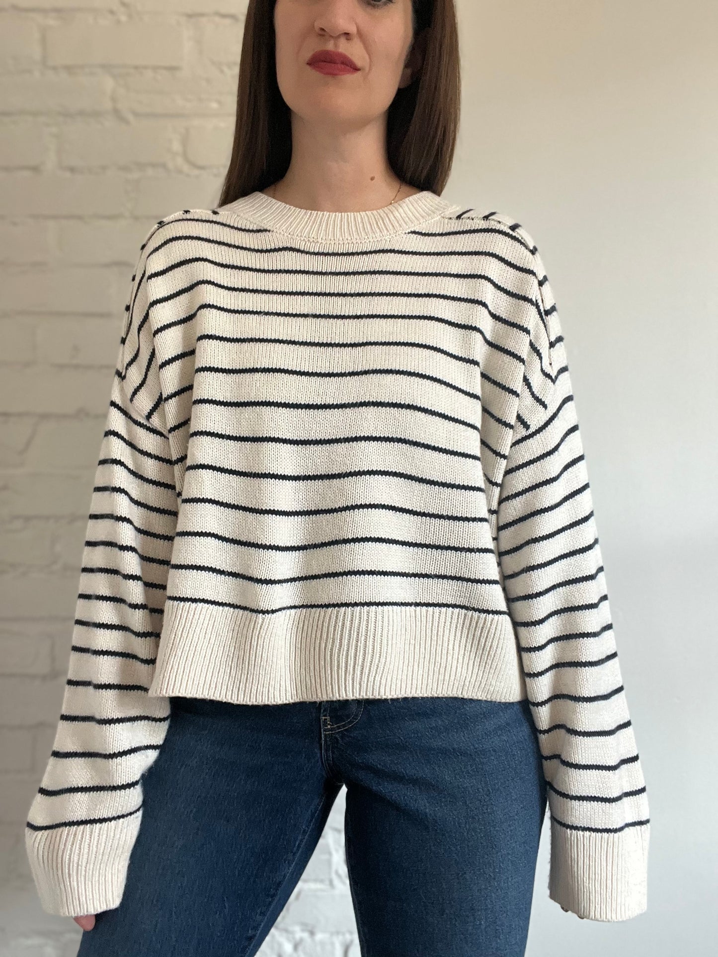 Striped Cotton Knit Sweater - Size XL