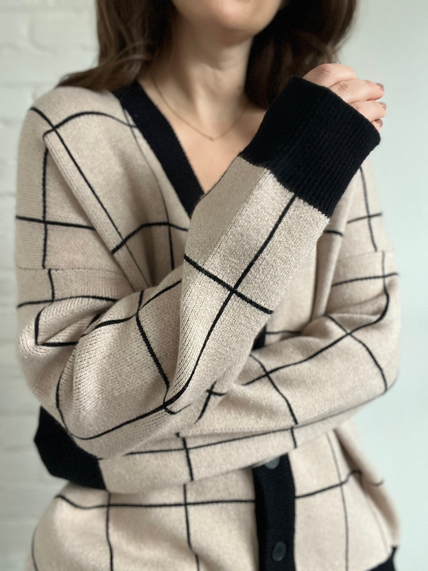 Oak + Fort Grid Cardigan - Sz. S (Oversized)