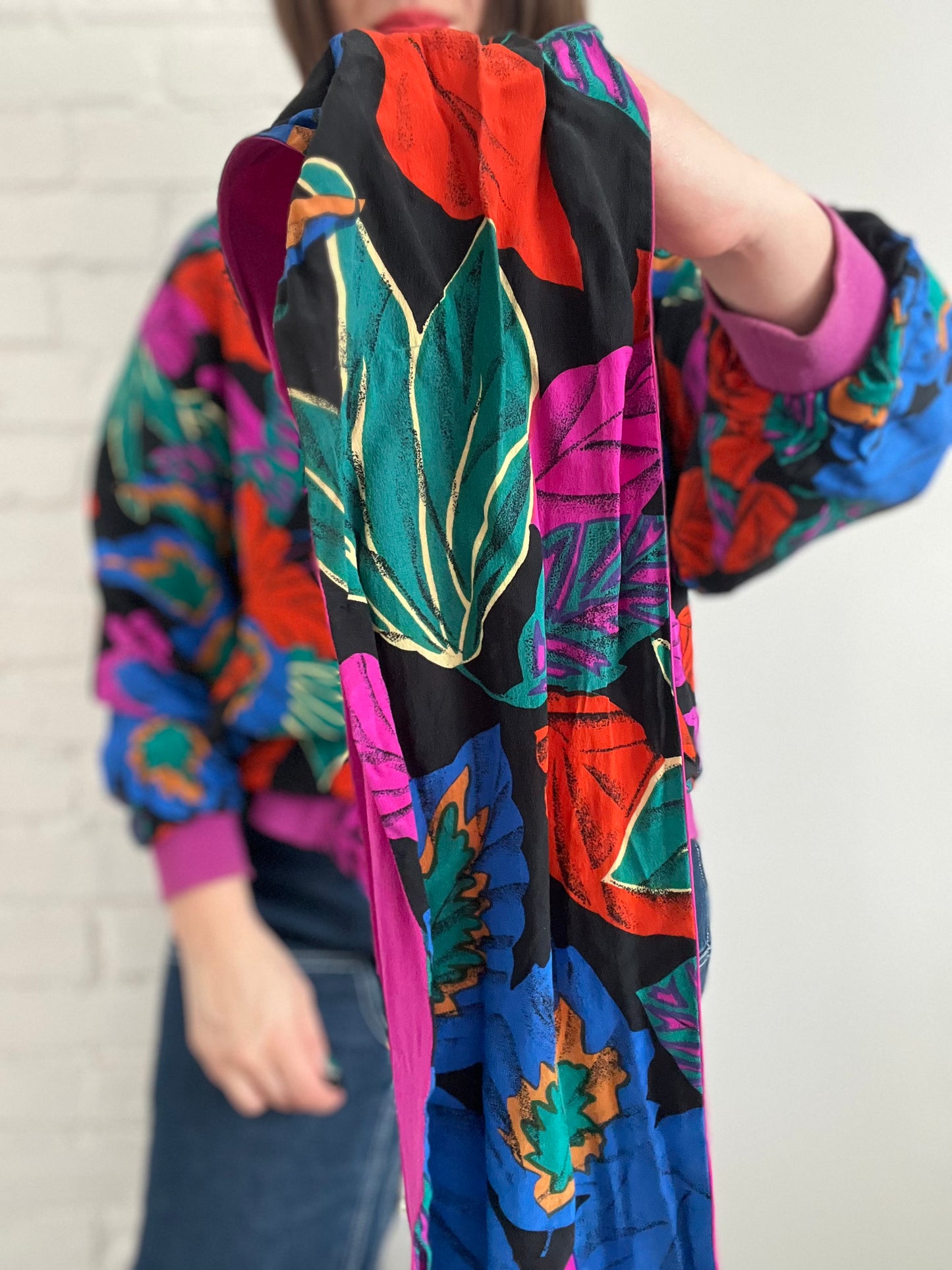 Double-Sided Silk Leaves Bomber - Size L/XL