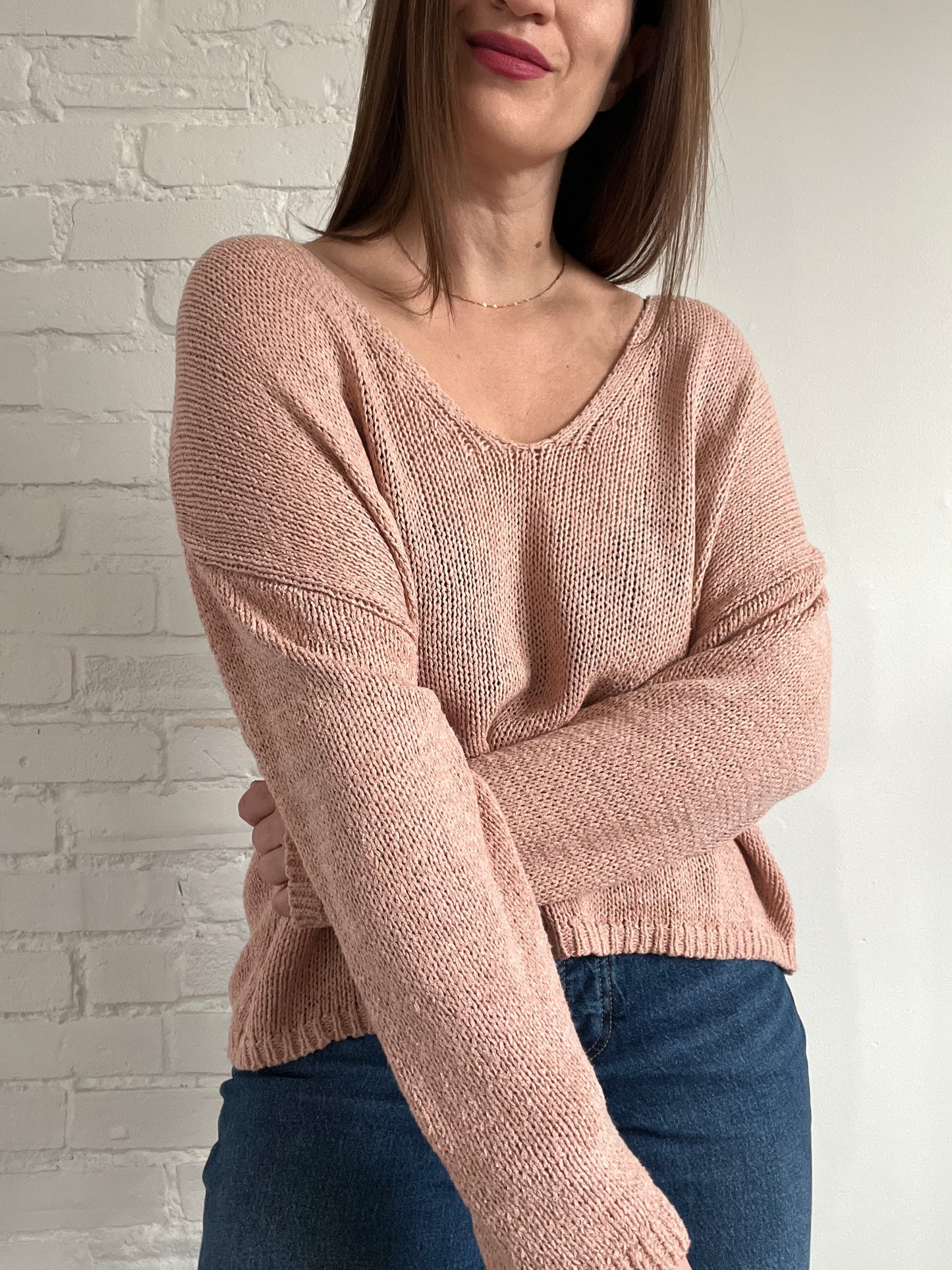 Cotton Blush Knit Sweater - L