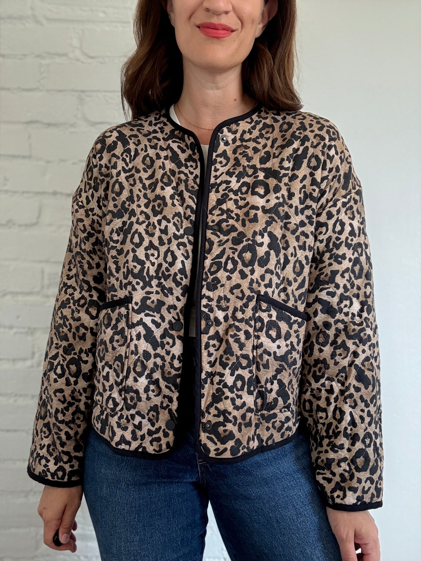 Leopard Quilted Jacket - Size S (oversized)