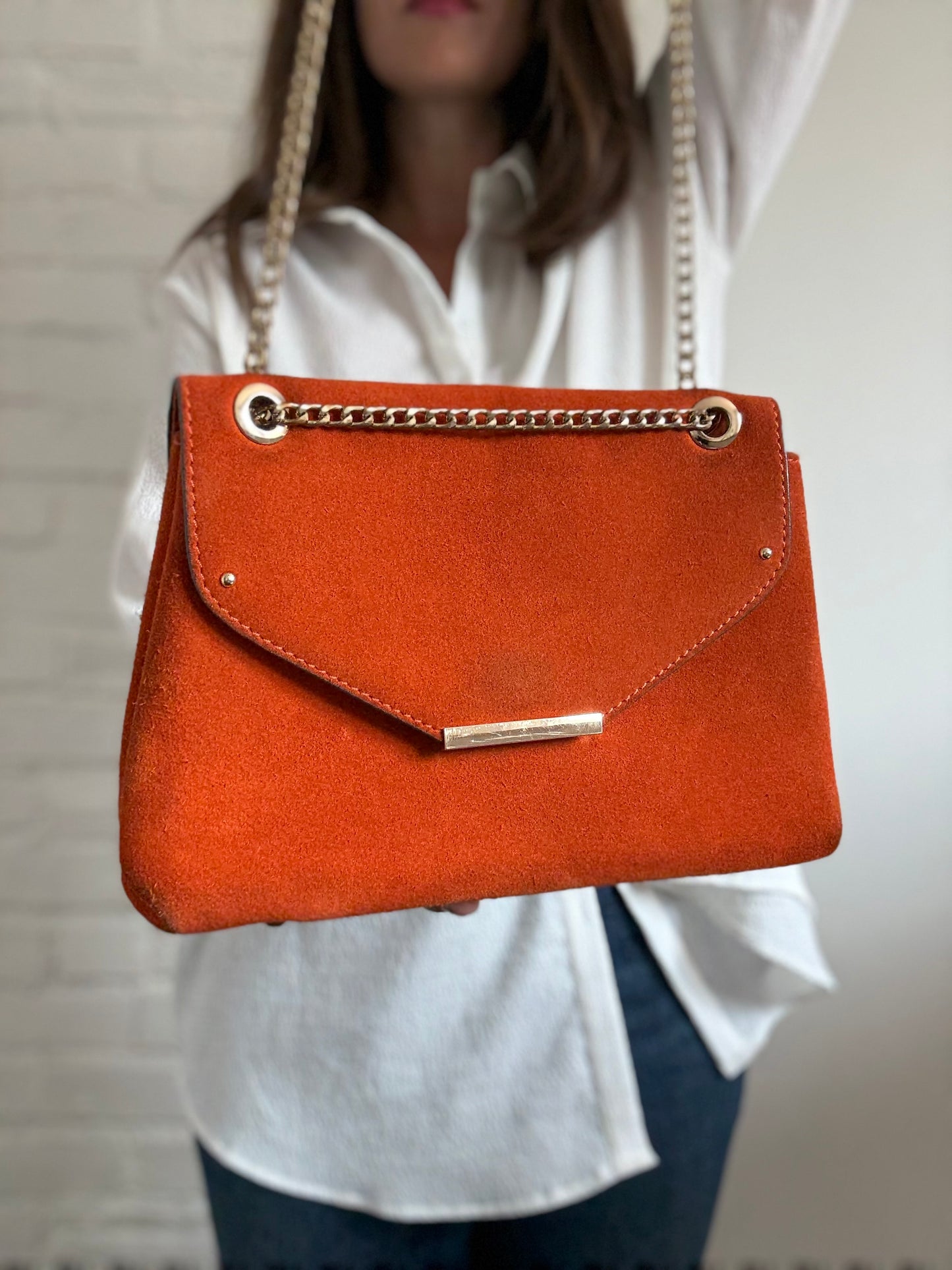 Orange Leather Suede Purse