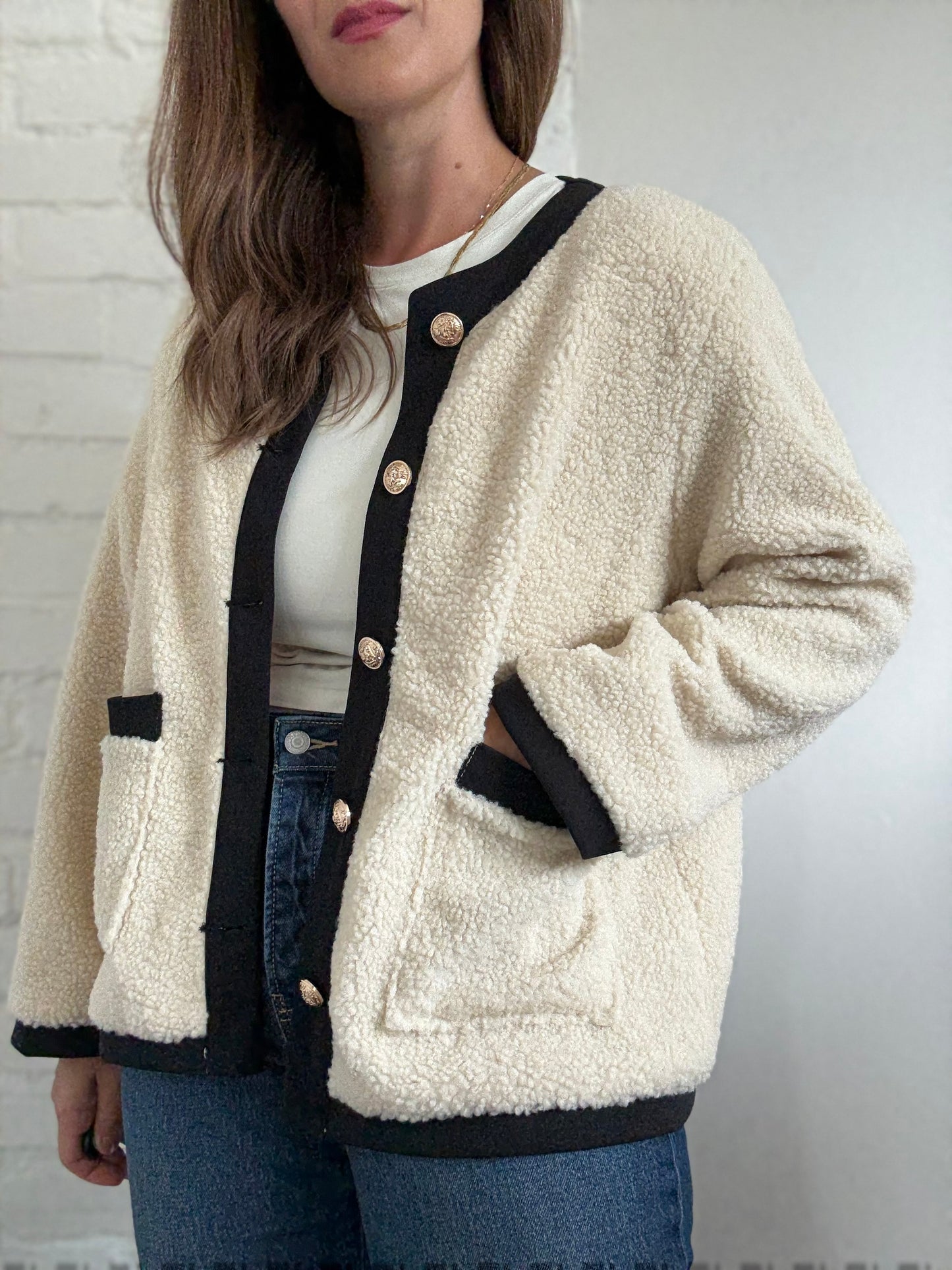 Teddy Boucle Ivory Coat- Size L/XL