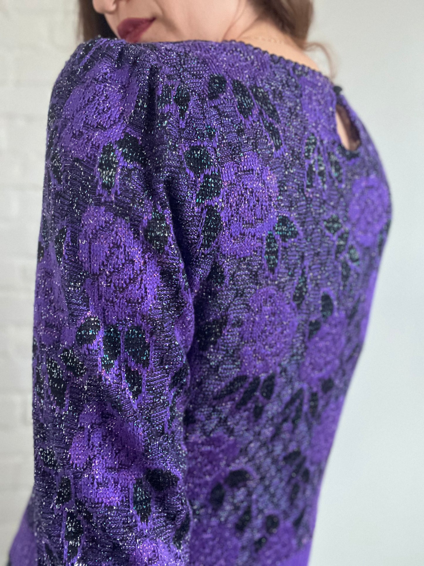 Metallic Purple Rose Sweater - S/M