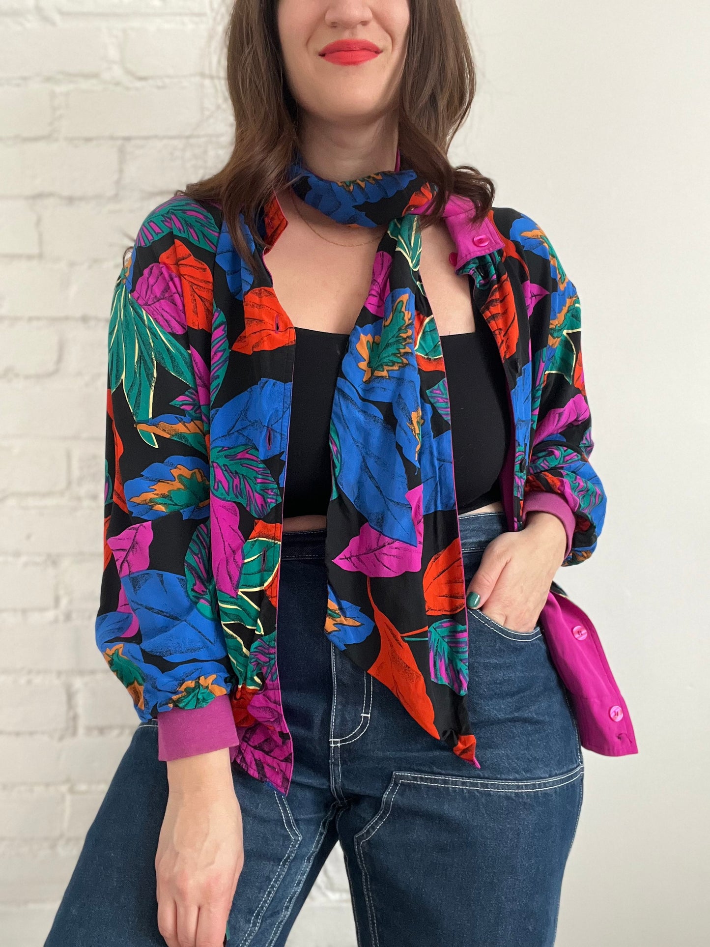 Double-Sided Silk Leaves Bomber - Size L/XL