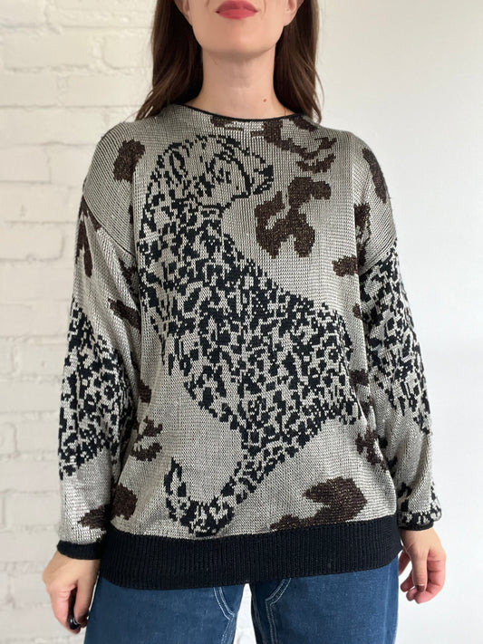 Leopard Knit Sweater - Size L