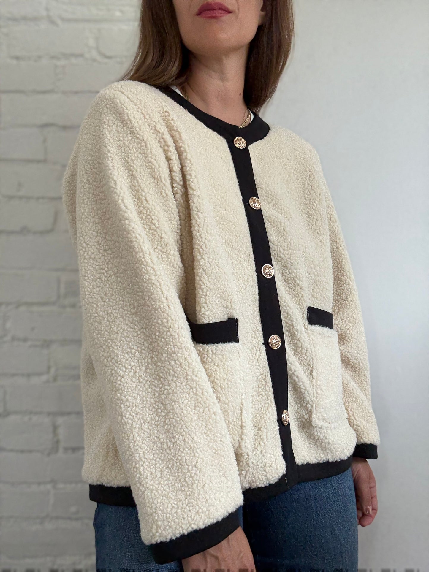 Teddy Boucle Ivory Coat- Size L/XL
