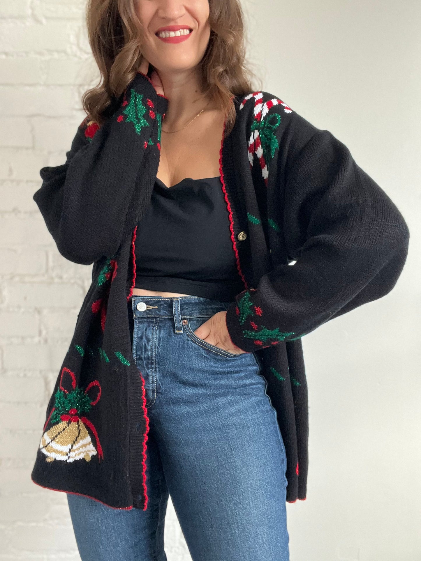 Long Festive Metallic Cardigan - 1X