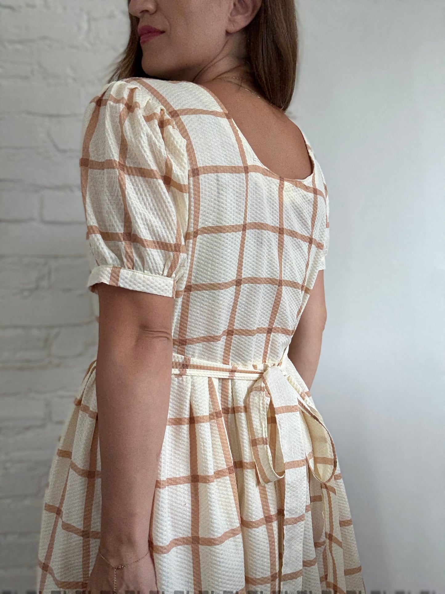 Handmade Caramel Plaid Dress - Size L