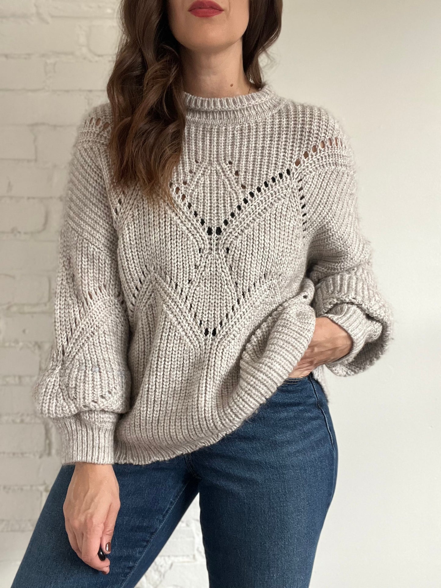 Oatmeal Pointelle Sweater - L