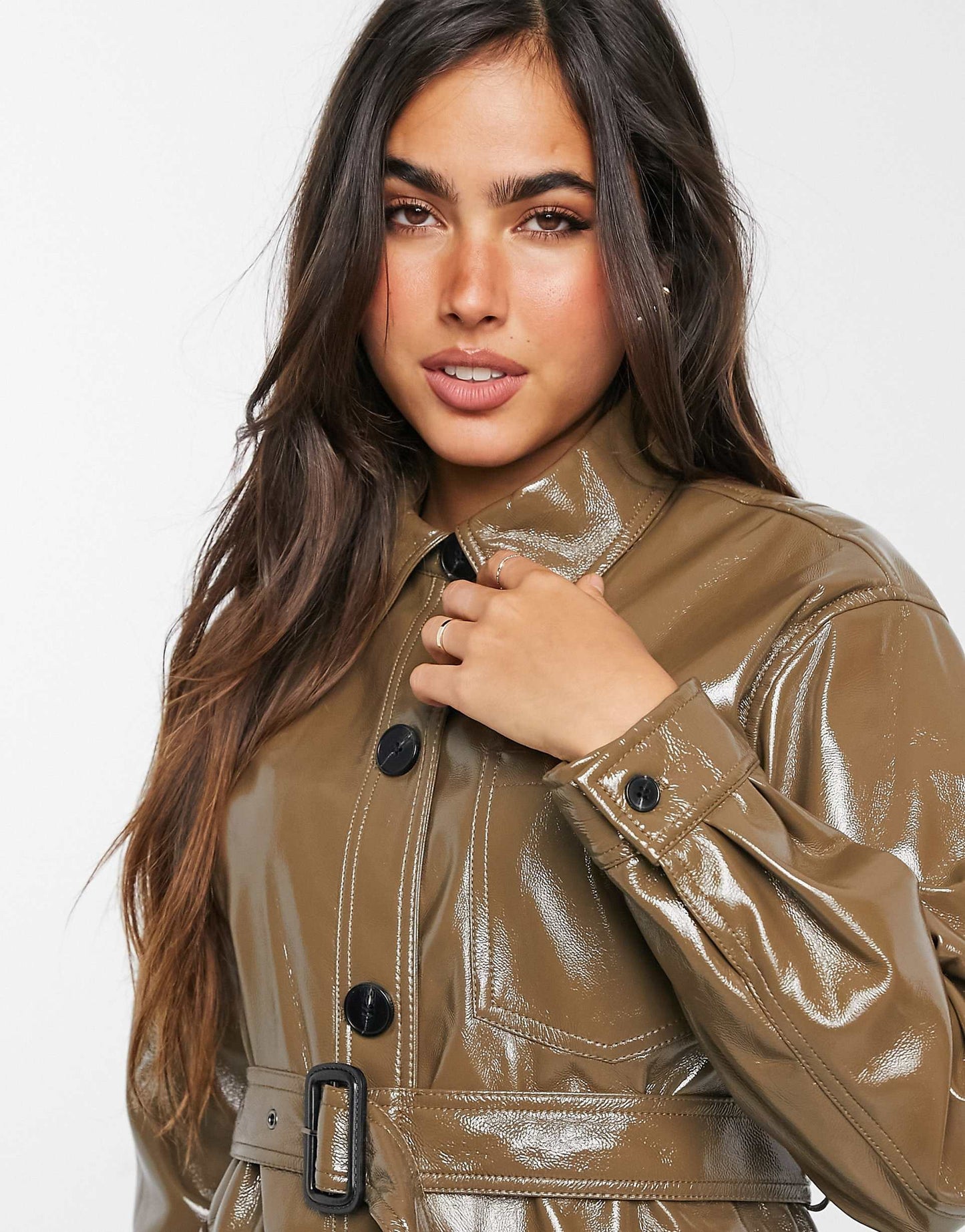 Faux Leather Tie Waist Jacket - S