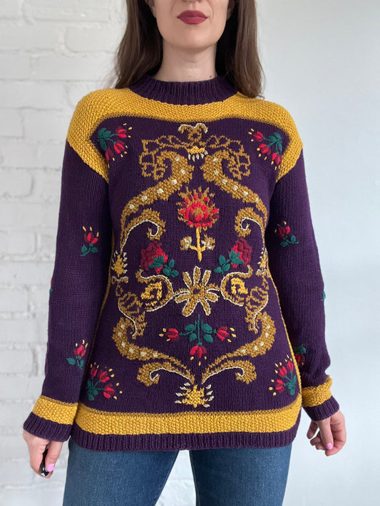 Multicoloured Hand-Knit Sweater - M