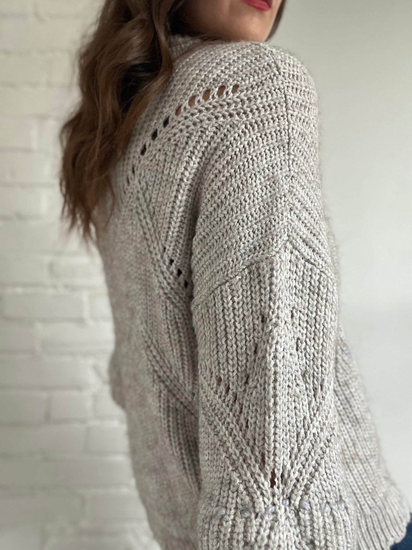 Oatmeal Pointelle Sweater - L