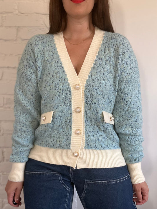 Powder Blue & Pearl Cardigan - L