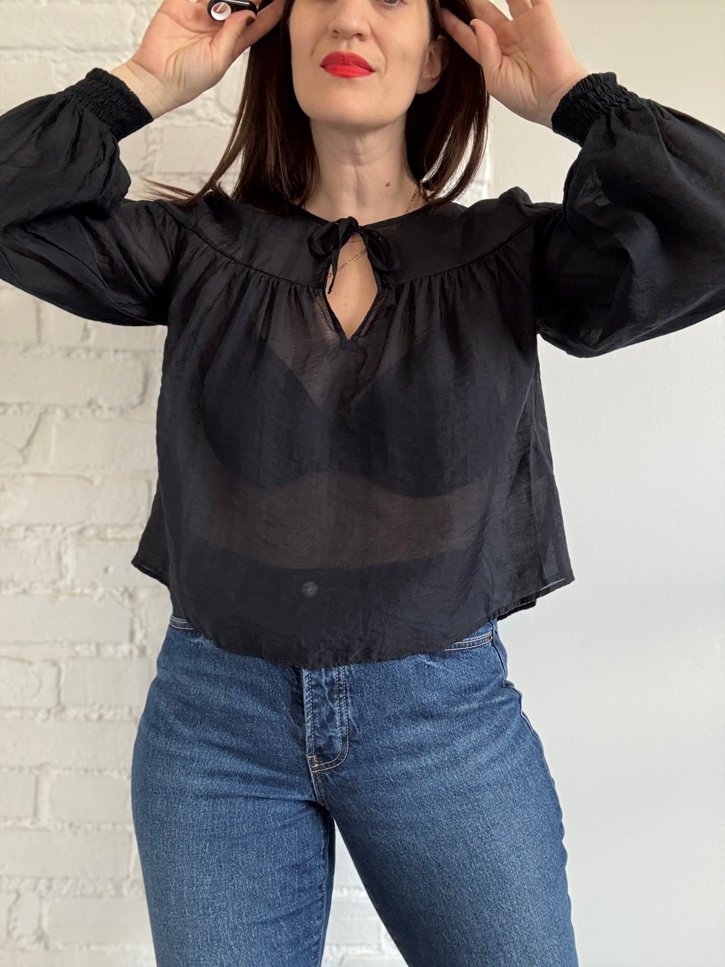 Voile Sheer Black Blouse - Sz. S