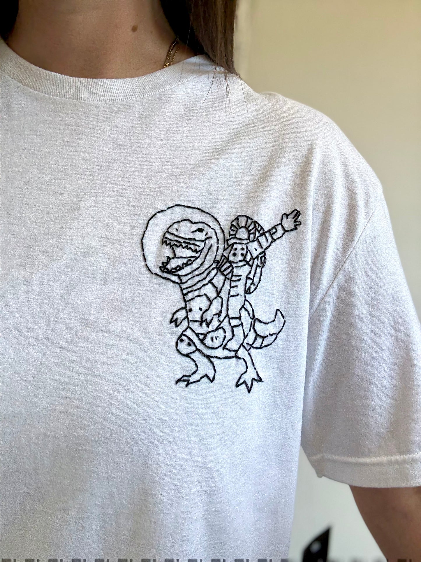 Astronaut Dinosaur Stitch T-Shirt - Size L (Unisex)